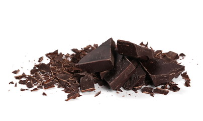 Chopped chocolate isolated on white