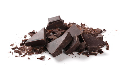Chopped chocolate isolated on white