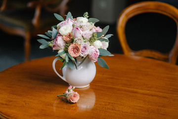 Wedding bouquet of flowers in a vase