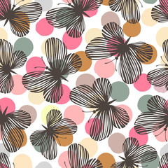 Seamless pattern with exotic butterflies. Vintage background.