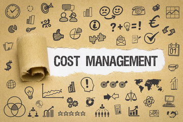 Cost Management / Papier mit Symbole - obrazy, fototapety, plakaty