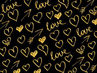 Valentines day love hearts gold glitter background