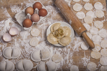 Making pierogis - dumplings