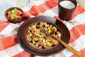 granola with honey, oatmeal, nuts, raisin and dried cranberry