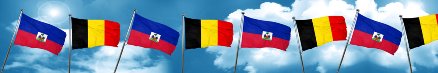 Haiti flag with Belgium flag, 3D rendering