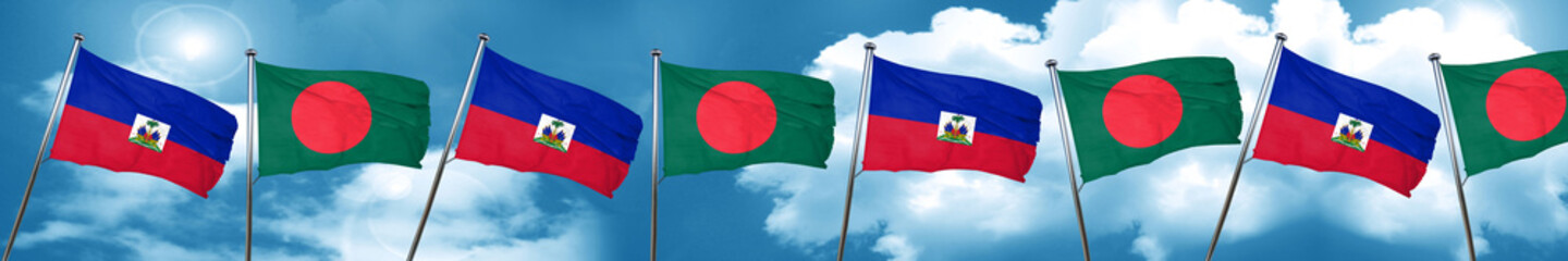 Haiti flag with Bangladesh flag, 3D rendering