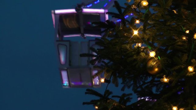 ferris wheel and christmas tree