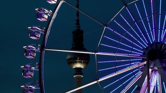 ferris wheel and tv tower, christmas market, berlin