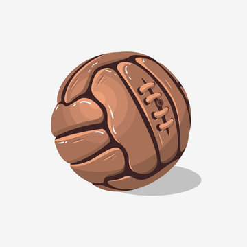Old Fashioned Soccer Football Leather Ball On A White Background