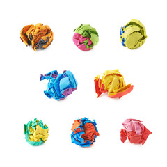 Colorful crumbled paper ball isolated