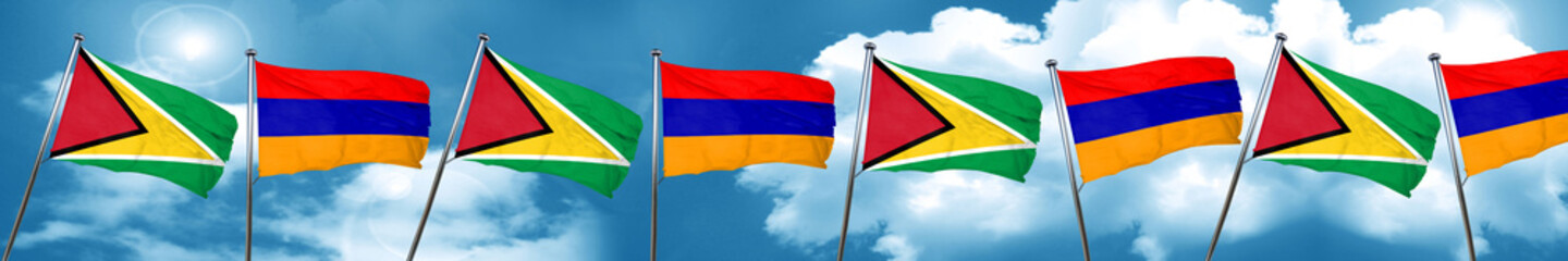 Guyana flag with Armenia flag, 3D rendering