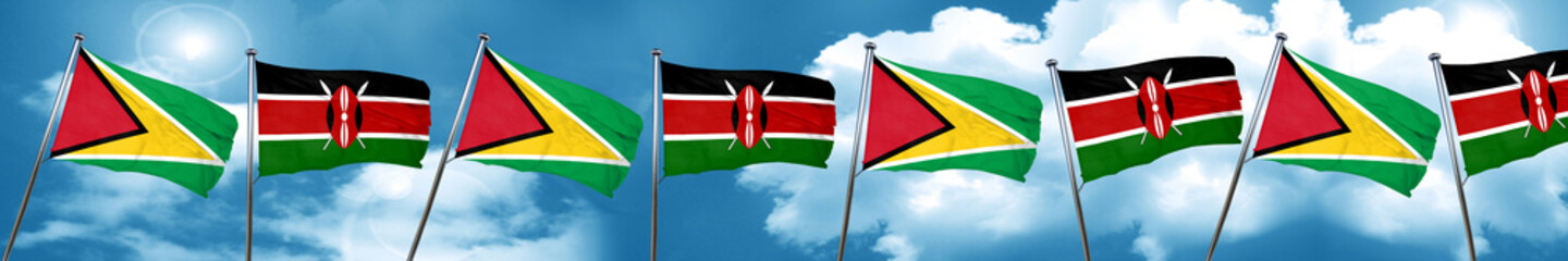 Guyana flag with Kenya flag, 3D rendering