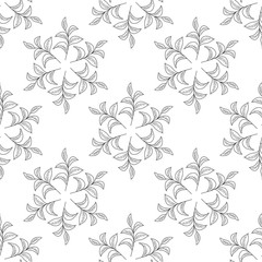 Mandala green tea leaf illustration, branch organic hand drawing sketch, seamless pattern