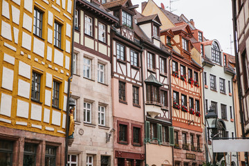Fototapeta premium Traditional house in the German style in Nuremberg. European architecture houses in Bavaria, Germany. 