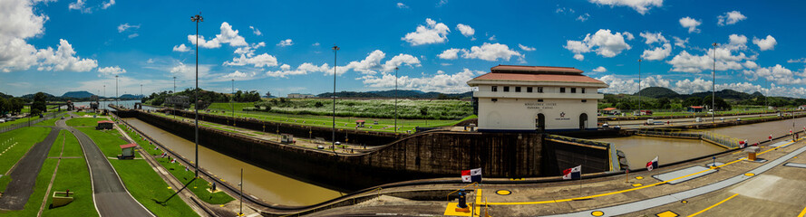 Miraflores locks at Panamakanal - panorama