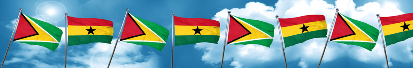 Guyana flag with Ghana flag, 3D rendering
