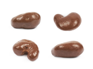 Chocolate coated cashew nut isolated