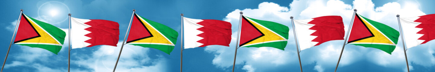 Guyana flag with Bahrain flag, 3D rendering