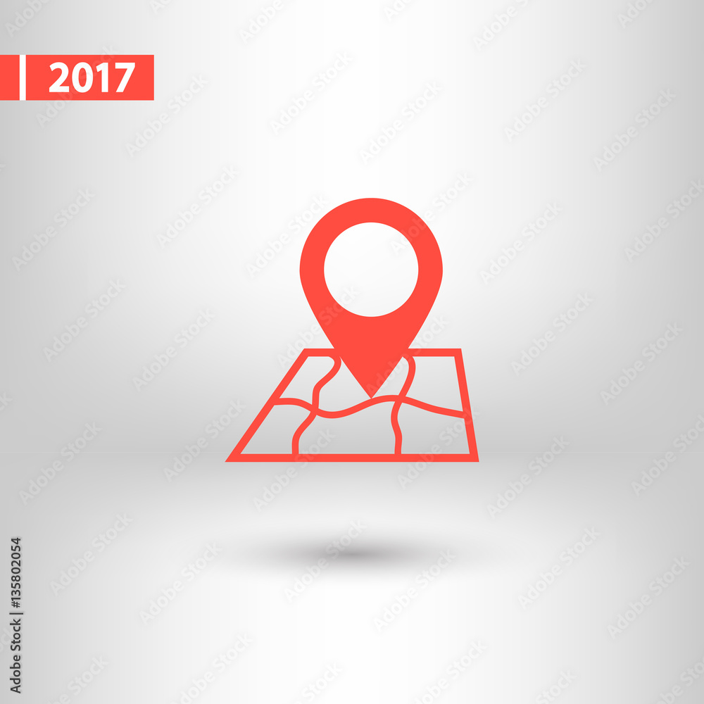 Poster map with pointer icon, vector illustration. flat design style