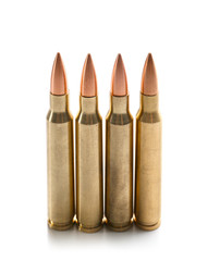 Rifle bullets on white background