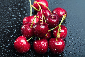 Heap of juicy wet cherries