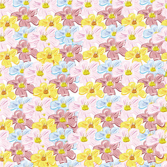 Abstract seamless pattern of cute hand painted flowers