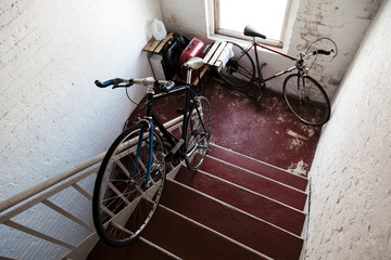 Fototapeta na wymiar Bicycles in Stairway