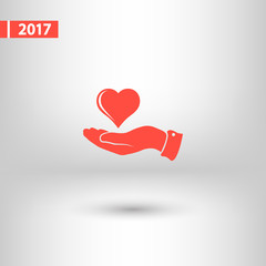 heart in hand icon, vector illustration. Flat design style 