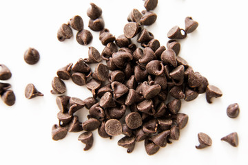 Chocolate chips isolated on white background