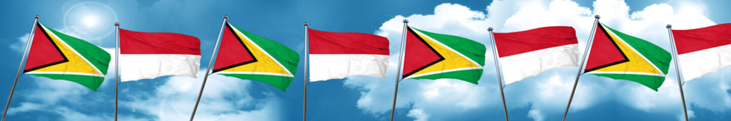 Guyana flag with Indonesia flag, 3D rendering