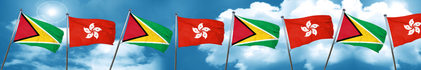 Guyana flag with Hong Kong flag, 3D rendering