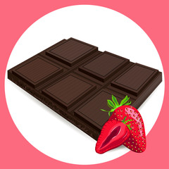 Chocolate bar with strawberry isolated in circle icon. Vector illustrarion.