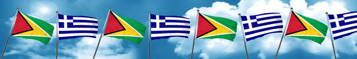 Guyana flag with Greece flag, 3D rendering