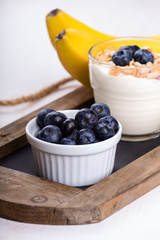 Dietetic breakfast - fruits, yoghurt and muesli