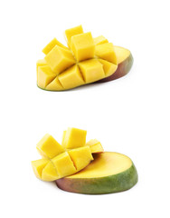 Sliced and cut mango fruit isolated