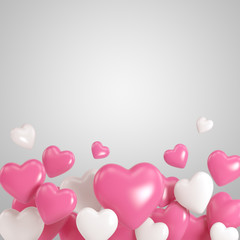 Group of white and pink heart balloons on pink background
