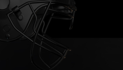 American football black helmet on black dark background, 3d render