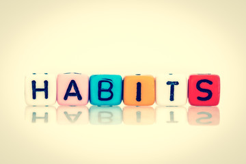 colorful word cube of habits, retro color tone