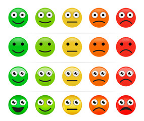 Yes, doubt, no. Vector smiley. Five facial expressions in different styles