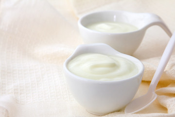 Obraz na płótnie Canvas Close up natural creamy white yogurt in cup