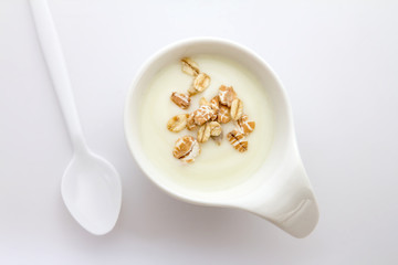 Fototapeta premium Close up natural creamy white yogurt in cup