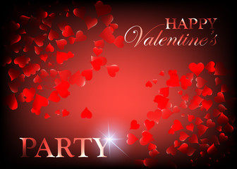 Valentine day party design card banner with hearts. Vector happy valentine love poster illustration. Party celebration card