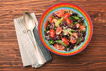 Tuna salad with beans and cherry tomatoes. Low calories heathy eating concept.