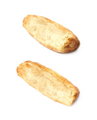 Single sausage pastry bun isolated