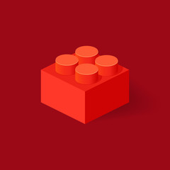 Isometric Plastic Building Block with shadow. Vector red brick.