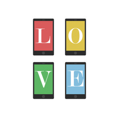 Smart phones with letters. Happy valentines day