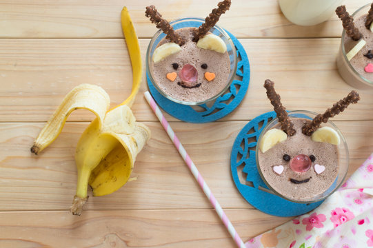 Delicate Banana Chocolate Mousse On Wooden Background