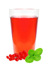 glass of juice, mint and fresh currant berries isolated on white