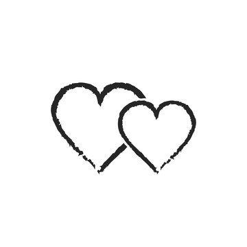 Two hearts icon, vector isolated black love symbol.