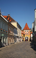 Fototapeta na wymiar Budweiser gate - Budejovicka Gate in Cesky Krumlov. Czech republic